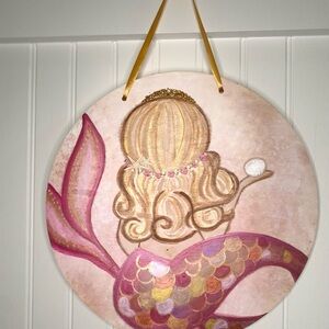 Mermaid Wall Decor with Pink and Gold Accents